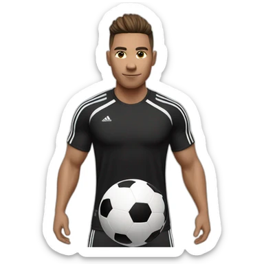 white skin soccer player in black adidas t-shirt training at gym sticker