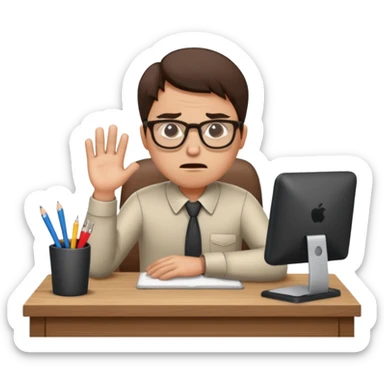 Annoyed/angry worker working at a desk sticker