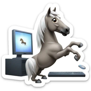 Horse making a wheelie with headset looking a monitor sticker