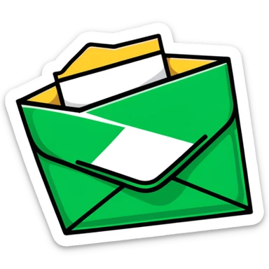 Geometric Maya style smile emoji - receiving a letter, strictly white and deep dark green only, angular sharp lines sticker