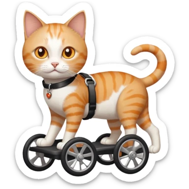 full body small short hair ginger and white cat with orange eyes walking in a wheelchair for cats sticker