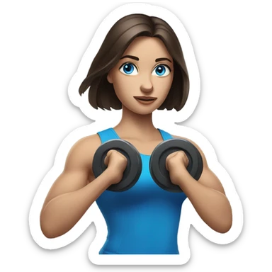 Realistic brunette girl with bright blue eyes lifting hand weights sticker