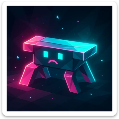 bench character in the style of Just Shapes and Beats, simple geometric form, neon palette, glowing and dynamic sticker