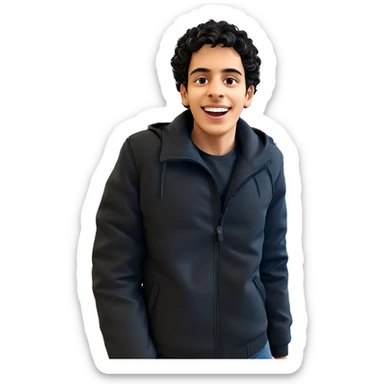 smiling boy in black jacket sticker