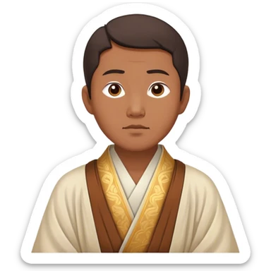 Cinematic Realistic Confucius Portrait Emoji, depicted as a wise ancient philosopher in traditional robes with a serene, contemplative expression, rendered with soft timeless textures and harmonious natural lighting that captures his enduring wisdom. sticker