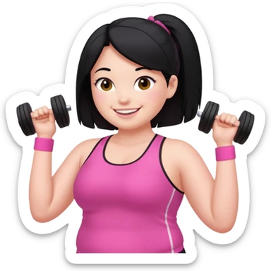 a pretty bratz fair girl in pink workout clothes (fat) and black hair sticker