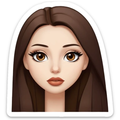 pretty baddie, brown straight hair, cute lips, pale skin, long hair, dark brown eyes, bold black eyeliner sticker