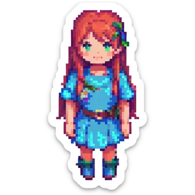 a girl in pixel art style, simple and colorful sticker