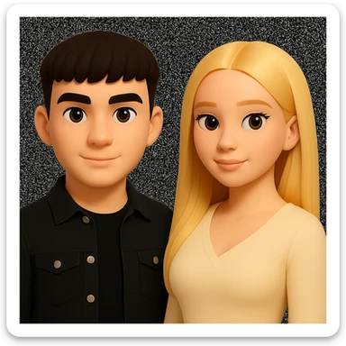 Slightly increase the volume of the upper body of the girl, separate the girl and the boy from each other, and make the skin color the same for both characters. Maintain the cartoonish 3D style in the edit. sticker