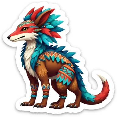 a colorful edgy cute vernid-sergal-fionbri-creature with tribal patterns full body sticker