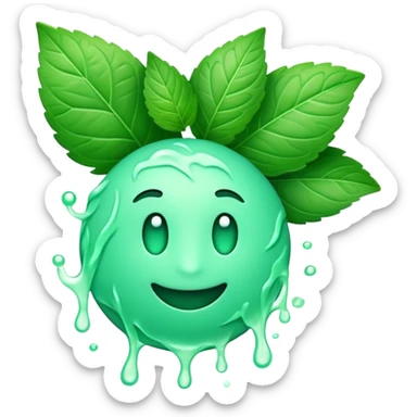 Cinematic Realistic Mint Emoji, Fresh and lively, with deep green leaves covered in tiny veins, emanating a cool, refreshing aroma. The plant’s soft, rounded edges sway gently in the breeze, inviting calm and relaxation. Soft glowing outline, capturing the essence of freshness and cooling fragrance in a fragrant mint plant! sticker