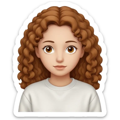 Una donna con una felpa semplice bianca,ha gli occhi marroni,i capelli marroni chiaro , c’è gli ha lunghi e ricci ma non troppo sticker