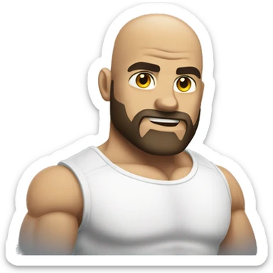 Muscular man flexing, bald, dark beard in a white shirt sticker