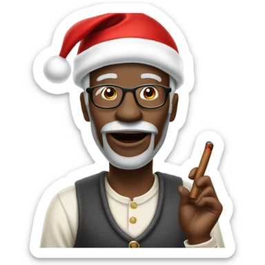 Old African American man with Santa hat and cigar sticker