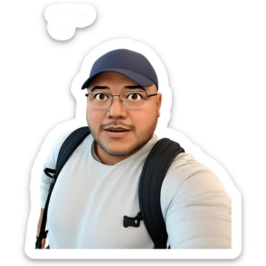 casual male portrait with backpack sticker