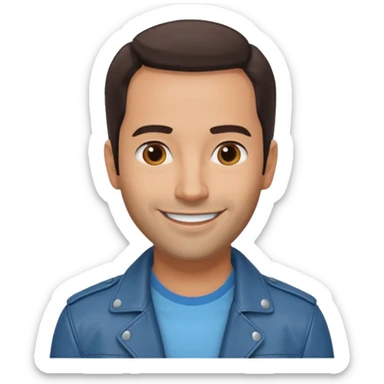 Alex Dimitriades light blue shirt, dark brown leather jacket sticker