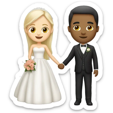 wedding. White couple. Girl with blonde hair. Boy with dark hair sticker