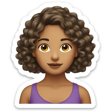 Hispanic girl, shoulder length wavy curly hair medium skin that is tanned with hoop earrings sticker