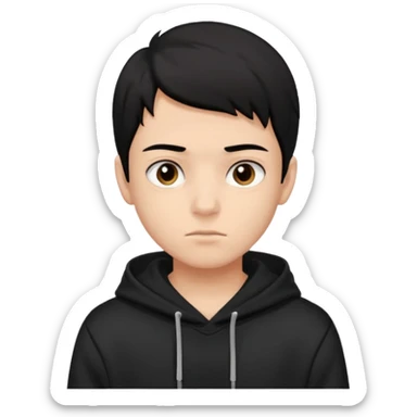 Chłopak ciemno brązowe oczy czarne włosy bluza czarna i taki bardziej żeby wyglądał na 18 latka sticker