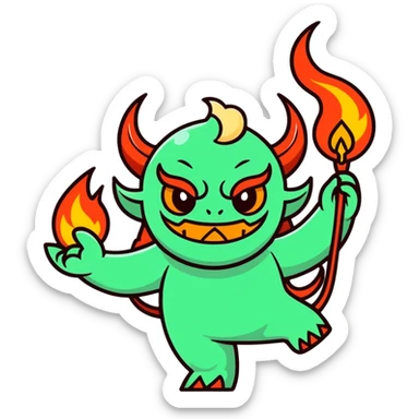 Jade Flame Demon waving sticker