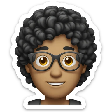 using Computer male with curly black hair, round glasses, white skin sticker