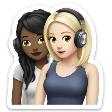 Two pale skin Girls dj with headphones one black hair one blonde hair  sticker