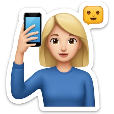  woman holding her phone having selfie sticker