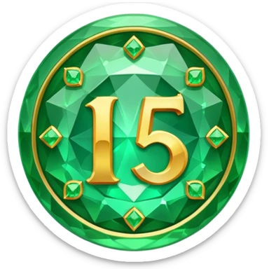 A round emerald sign for a paid subscription and level 5 jewels with the number sticker