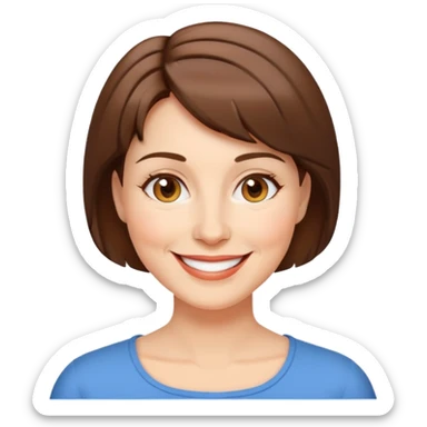 người phụ nữ tuổi, da trắng, tóc ngắn màu nâu, mặt cười tươi vui vẻ sticker