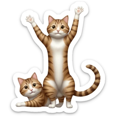 brown tabby and white cat with doing a big extremely long stretch reaching up into the air with arms and legs side by side together straight and overextended whilst lying on its side sticker