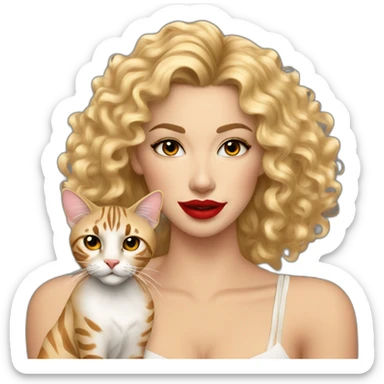 pretty-curly-blonde-woman-red-lips-with-cat-bengal sticker