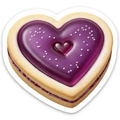 Realistic shortbread cookie in the shape of a heart with mauve jelly middle filling and sprinkled powder sugar on top. sticker