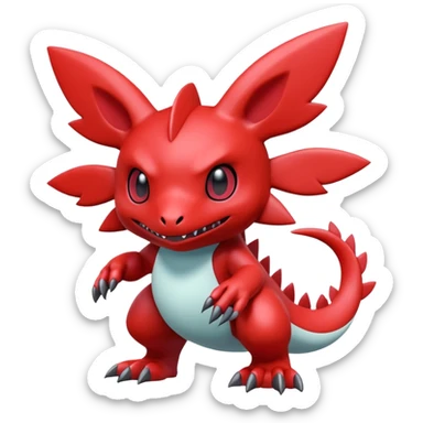 A 3D CGI model of a red-colored edgy kawaii Fakémon-Pokémon-Digimon-creature (full body) sticker