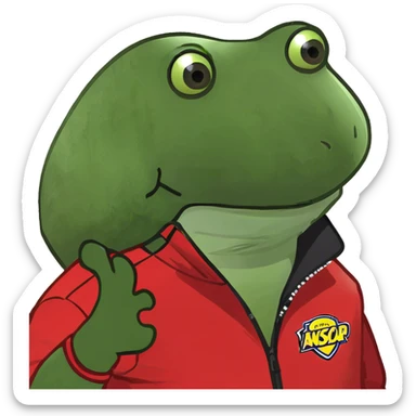 wearing a red nascar jacket with no words sticker