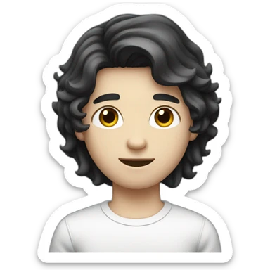 A white-skinned young man holding a computer with black hair sticker