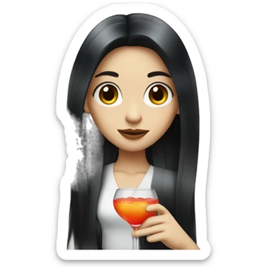 Pale girl with long black hair drinking cocktail sticker