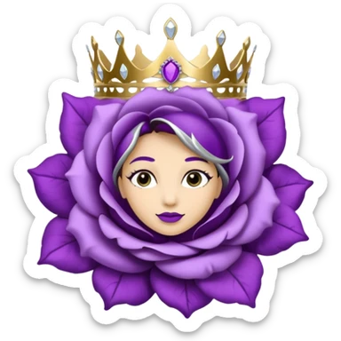 Purple rose flower, silver circle plaque with silver tiara sticker