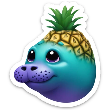 teal seal that is teal with a purple pineapple that is purple on its head sticker