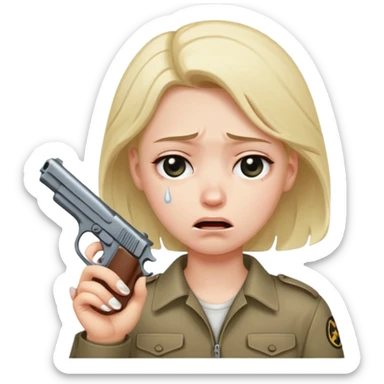 sad face with a gun pointed to its head sticker