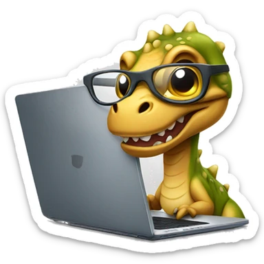 a dino with glasses and laptop sticker