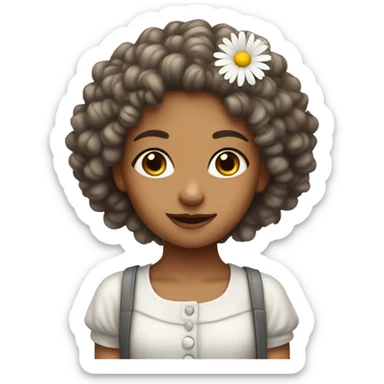 permed girl with daisy flower sticker