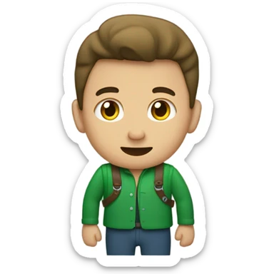 un hombre joven con chaleco verde con pulgar arriba sticker