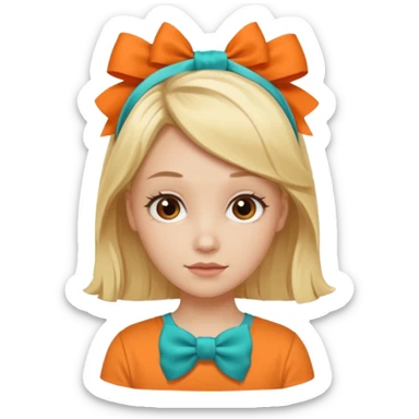 blond girl with orange shirt and  teal bow in hair sticker