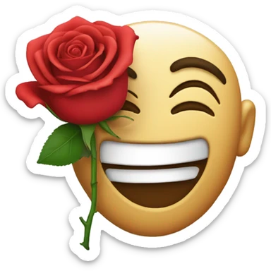 Wink emoji with a rose in his mouth sticker
