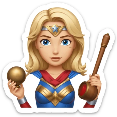 Blonde blue eyes Wonder Woman holding bell and baton sticker