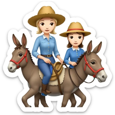 a lady on a donkey while the man is walking alongside the donkey sticker