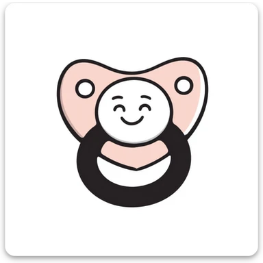 a baby pacifier with a ring and shield, in pastel colors dd9fb0, ffc6d3, a3bfc9, c4bee2, f1b091, detailed hand-drawn doodle style sticker