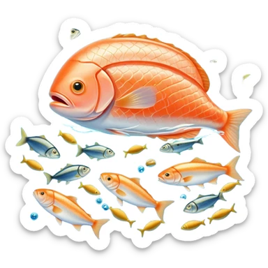 Golden omega-3 capsule beside several fatty fish (salmon, sardines), walnuts, and green leafy vegetables, all floating in blue waters near a glowing brain. Blue waves connect these omega-rich foods to the brain and heart, showing their health benefits. sticker