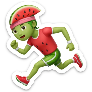 Running Watermelon with arms and legs with a sports headband  sticker