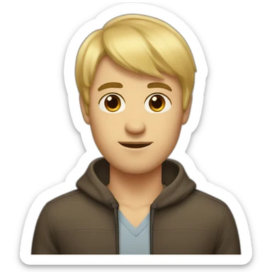 A guy with bangs on both sides, blond hair and brown eyes sticker